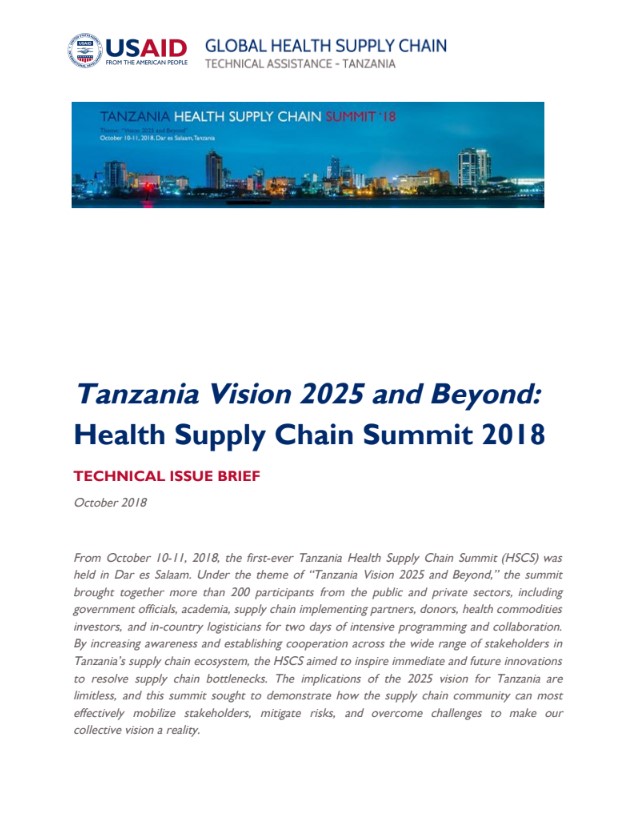 Tanzania Vision 2025 and Beyond Health Supply Chain Summit 2018