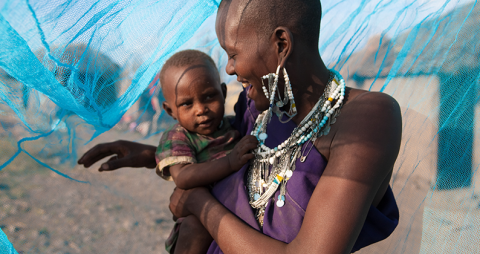 Mother & Child with Malaria Netting in Tanzania